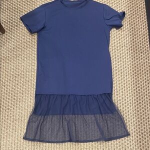 Blue T-Shirt Dress with Sheer Hem